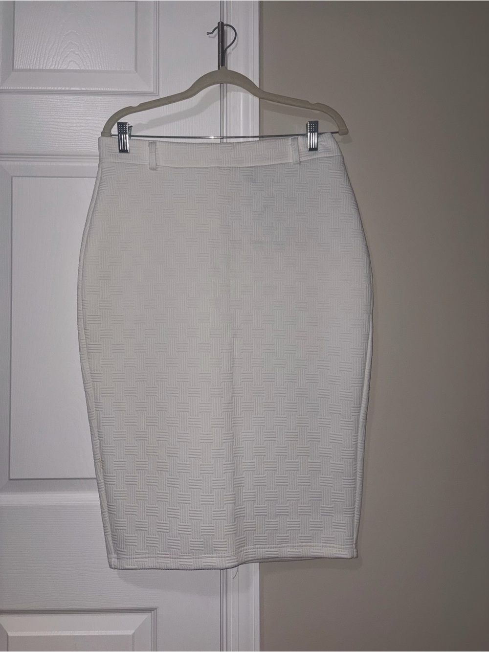 SHEIN Cream Textured High-Waist Pencil Skirt (Ivory Tone)